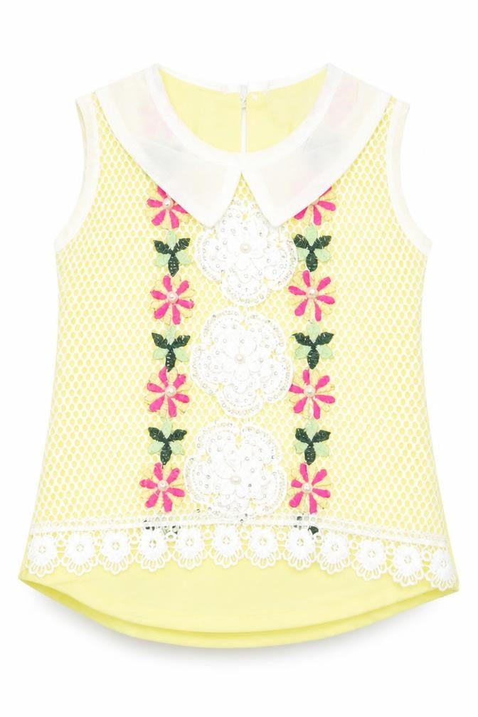 Preworn Girls Yellow Floral  Basic Blouse Size 2-3 Years