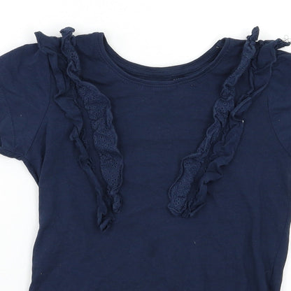 Close-up detail of Primark girls’ blue basic t-shirt, size 6-7, years