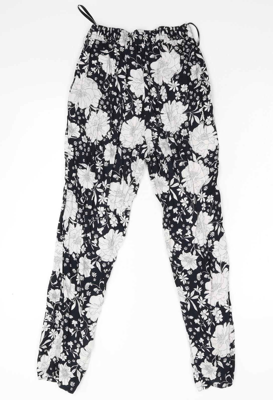 F&F Womens Black Floral  Trousers  Size 8 L26 in