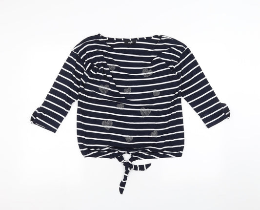 Wallis Womens White Striped  Basic T-Shirt Size S