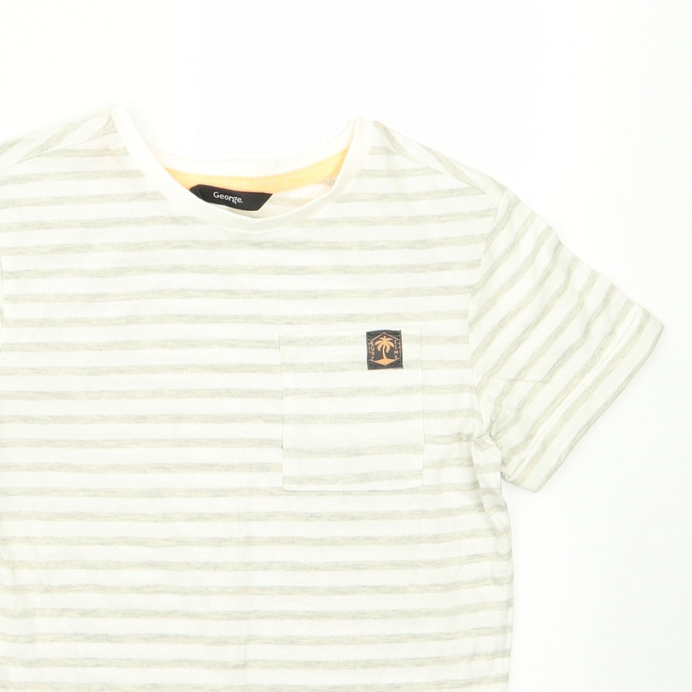 George Girls Beige Striped  Basic T-Shirt Size 7 Years