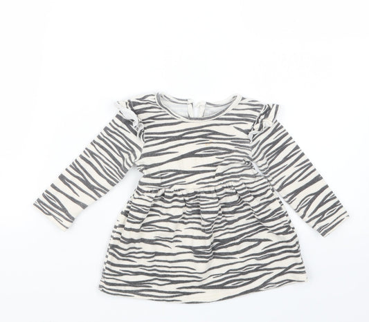 Primark Girls Black Animal Print  T-Shirt Dress  Size 9-12 Months