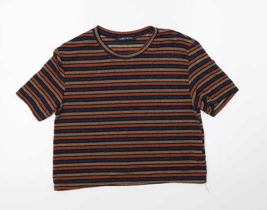 CAMEO ROSE Womens Multicoloured Striped  Basic T-Shirt Size L