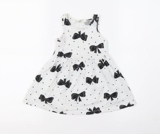 H&M Girls White Polka Dot  Fit & Flare  Size 2 Years