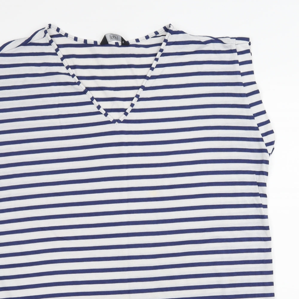 F&F Womens White Striped Jersey Basic T-Shirt Size 12