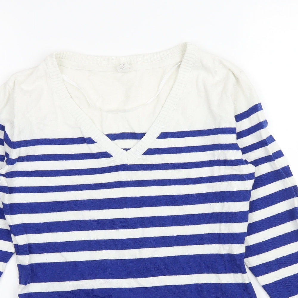 Kiabi Womens White Striped Knit Pullover Jumper Size M