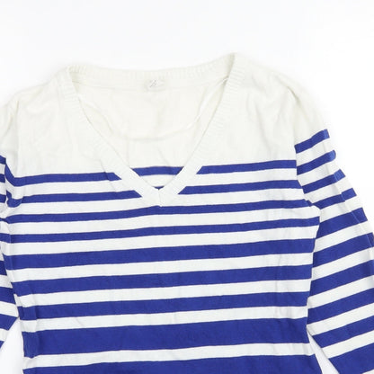 Kiabi Womens White Striped Knit Pullover Jumper Size M