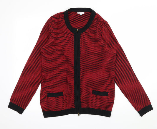 ANNE WEYBURN Womens Red Polka Dot Knit Cardigan Jumper Size 10