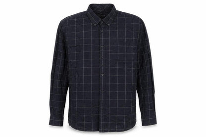 Front view of Easy men’s beige check button-up, size L