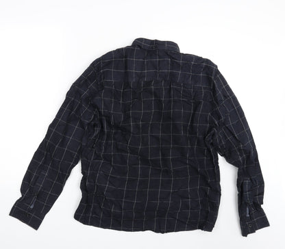 Back view of Easy men’s beige check button-up, size L