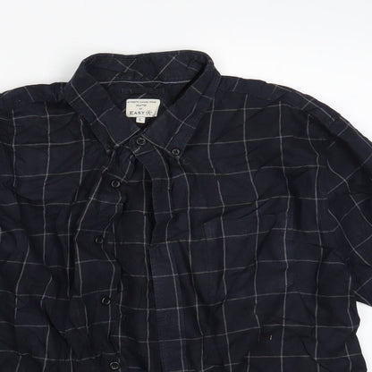 Close-up detail of Easy men’s beige check button-up, size L