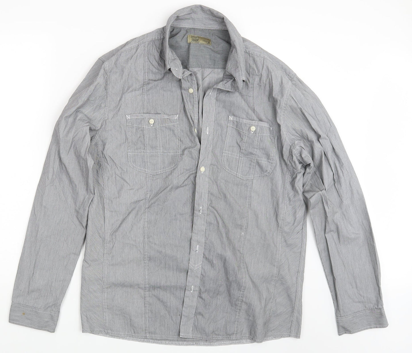 NEXT Mens Grey Striped   Button-Up Size L