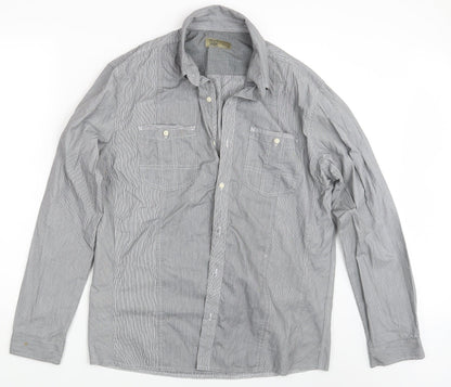 Next Mens Grey Striped   Button-Up Size L