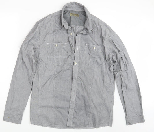 NEXT Mens Grey Striped   Button-Up Size L