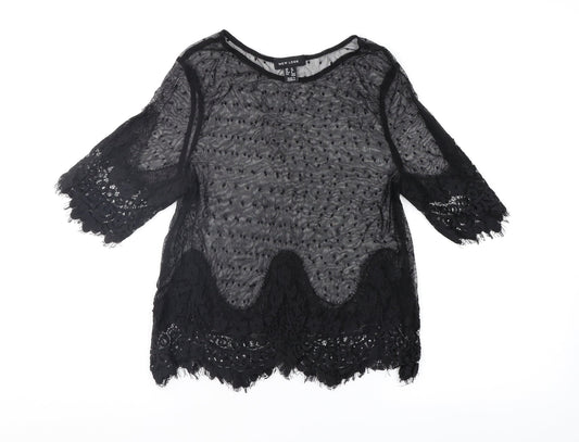 New Look Womens Black Polka Dot Lace Basic Blouse Size 8