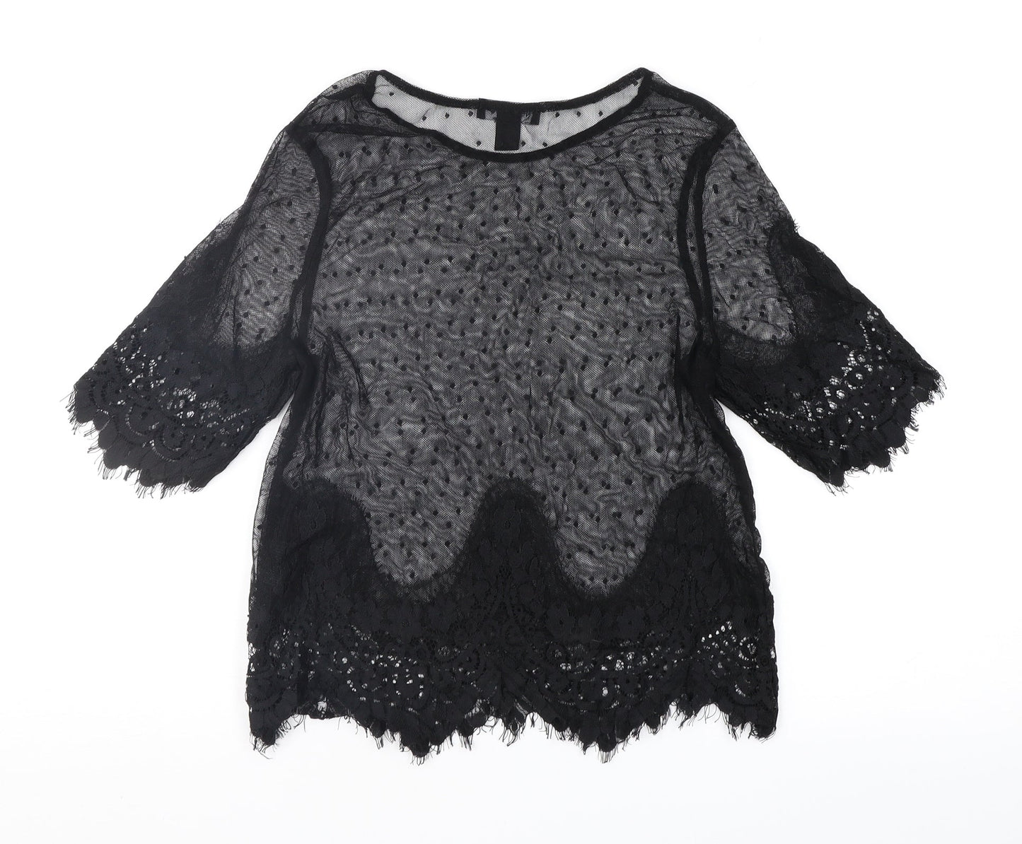New Look Womens Black Polka Dot Lace Basic Blouse Size 8