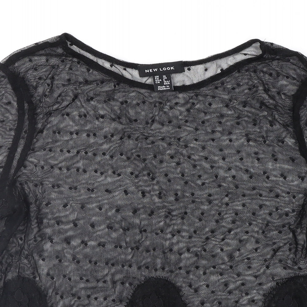 New Look Womens Black Polka Dot Lace Basic Blouse Size 8