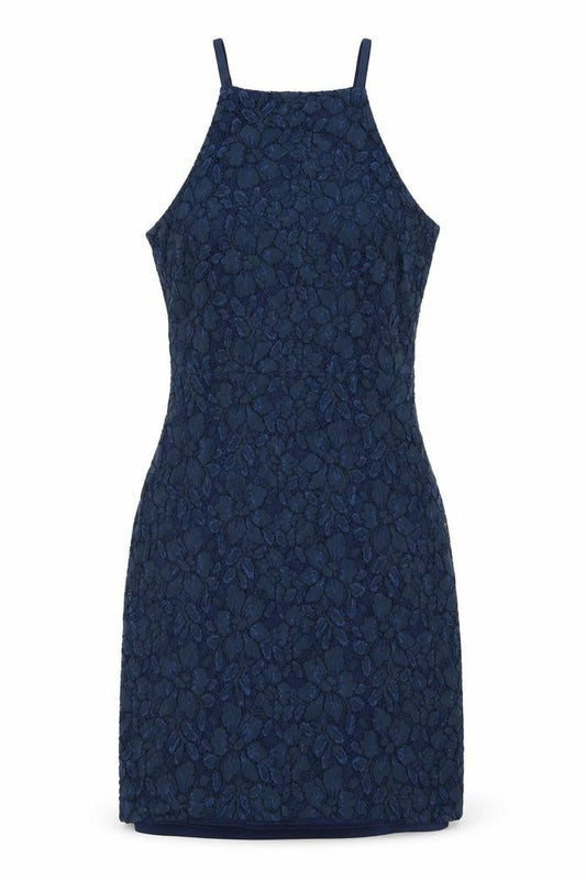 Front view of Missguided women’s blue floral a-line, size UK 8