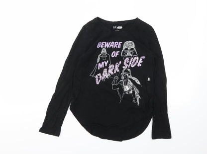 Front view of Gap girls’ black animal print basic t-shirt, size M