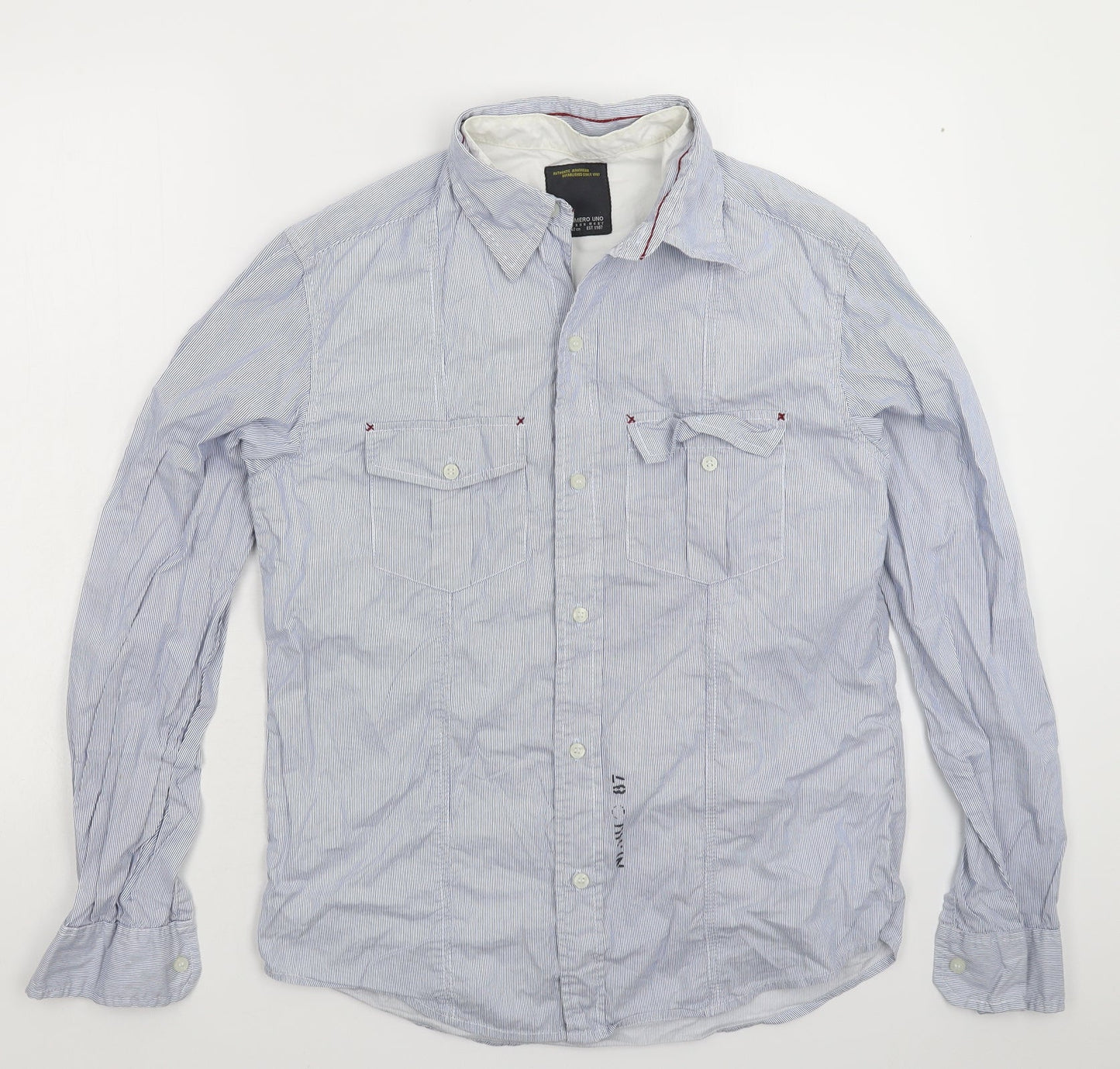 Numero Uno Womens Blue Striped  Basic Button-Up Size L