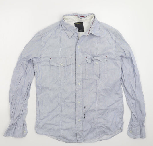 Numero Uno Womens Blue Striped  Basic Button-Up Size L