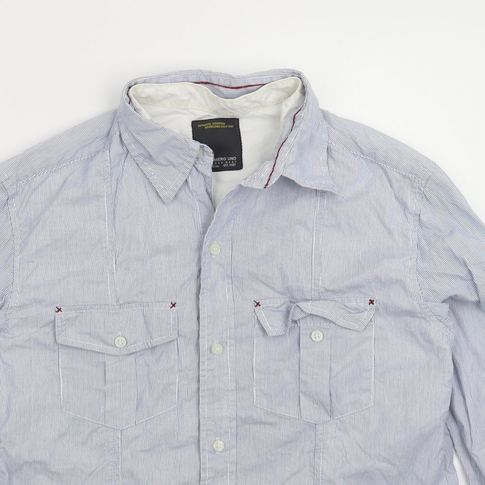 Numero Uno Womens Blue Striped  Basic Button-Up Size L