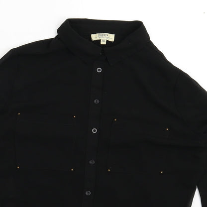 Close-up detail of Papaya women’s black basic button-up, size UK 10