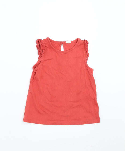 H&M Girls Red   Basic T-Shirt Size 2-3 Years  - coral coloured