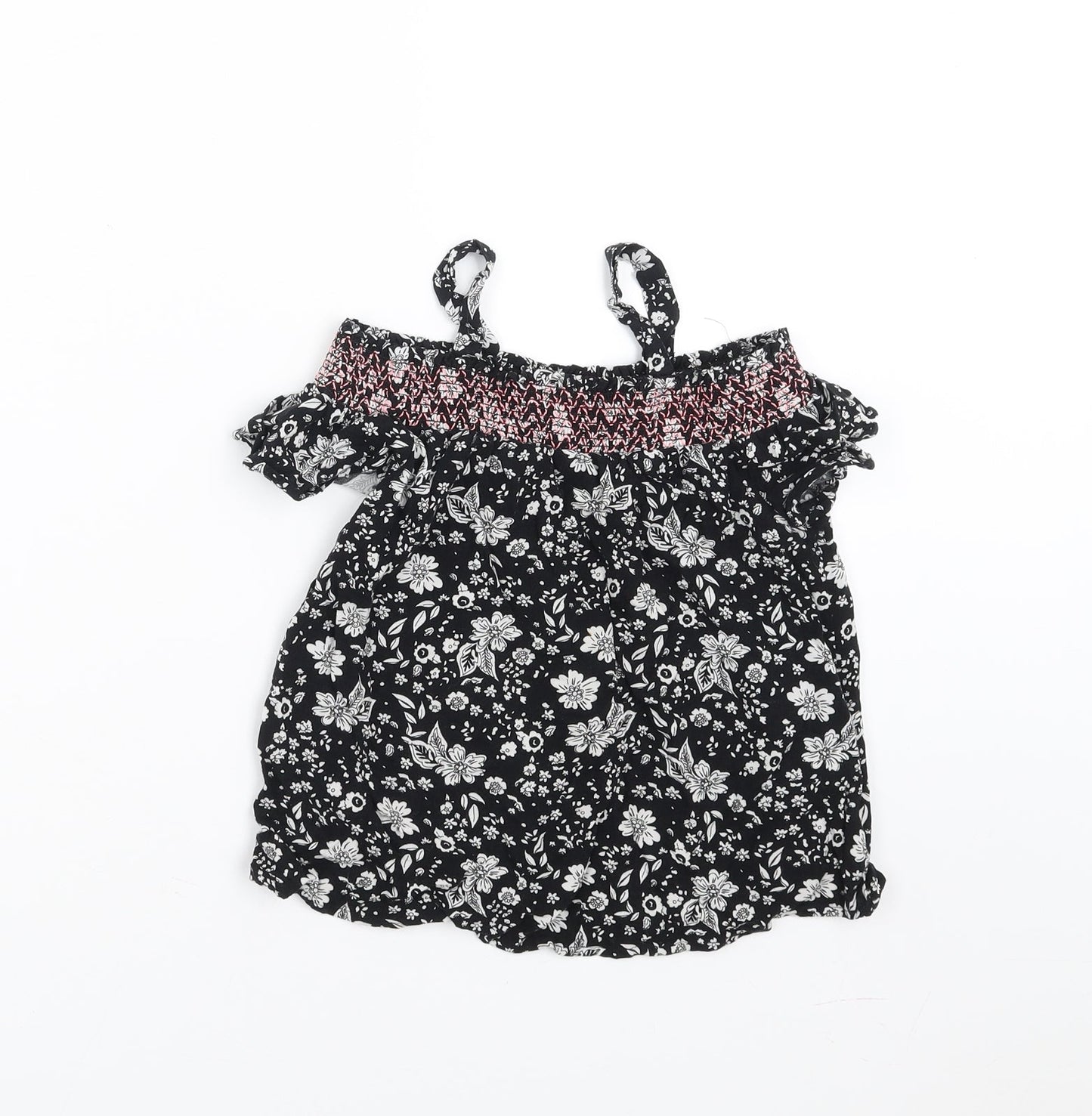 Matalan Girls Black Floral  Basic Blouse Size 8 Years