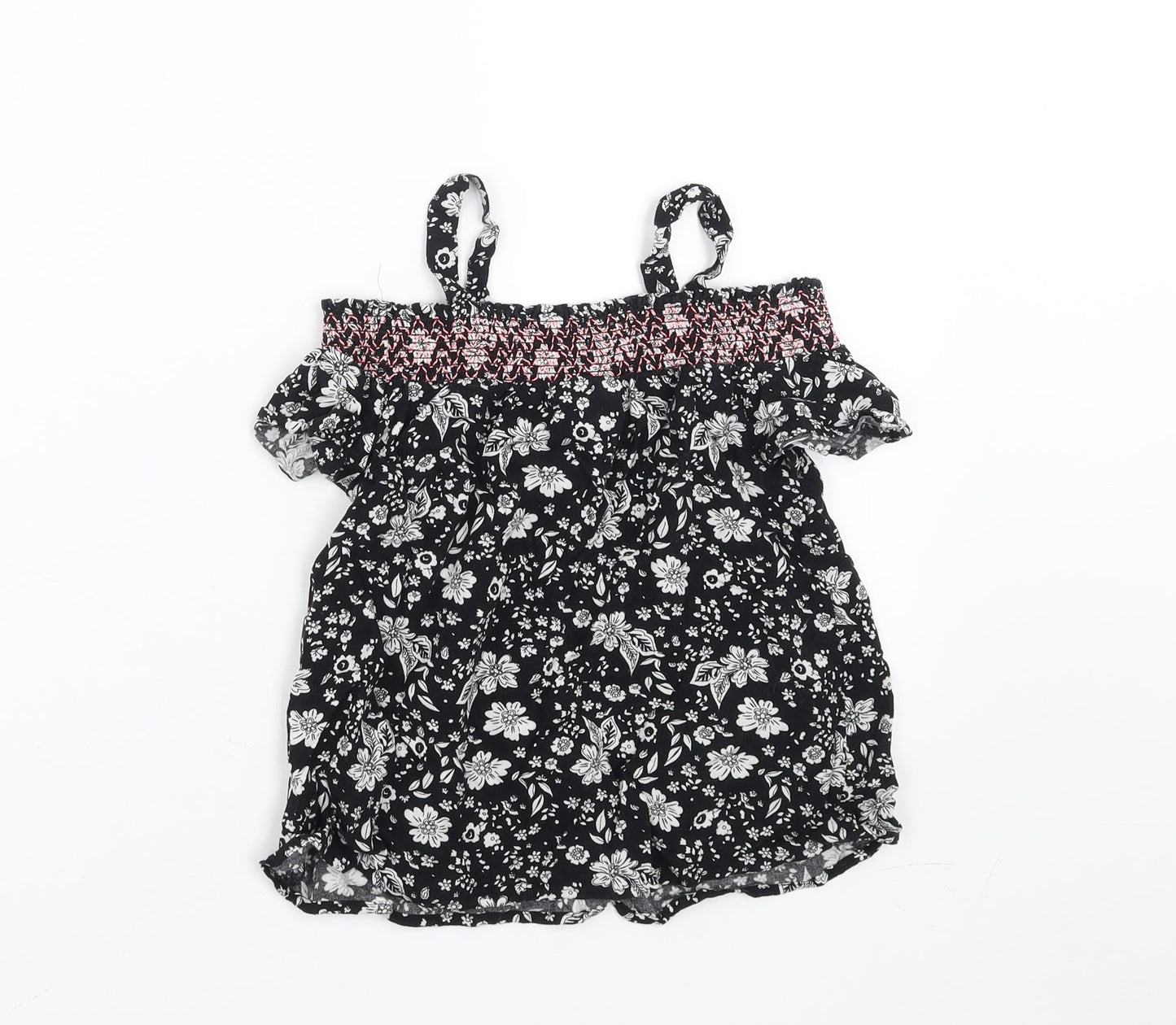 Matalan Girls Black Floral  Basic Blouse Size 8 Years