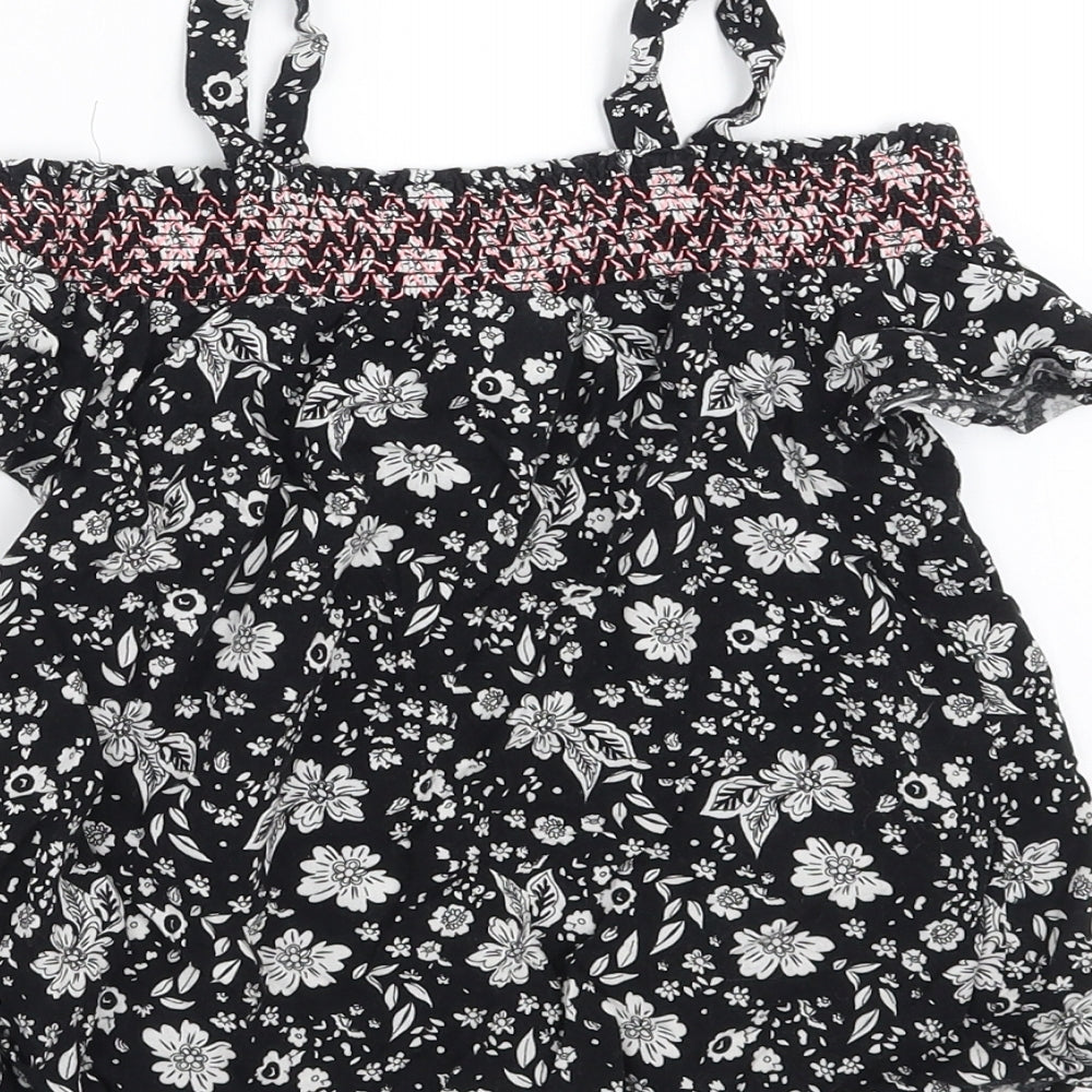 Matalan Girls Black Floral  Basic Blouse Size 8 Years