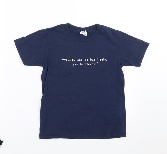 Gildan Girls Blue   Basic T-Shirt Size 7-8 Years  - though she be but little, she is fierce