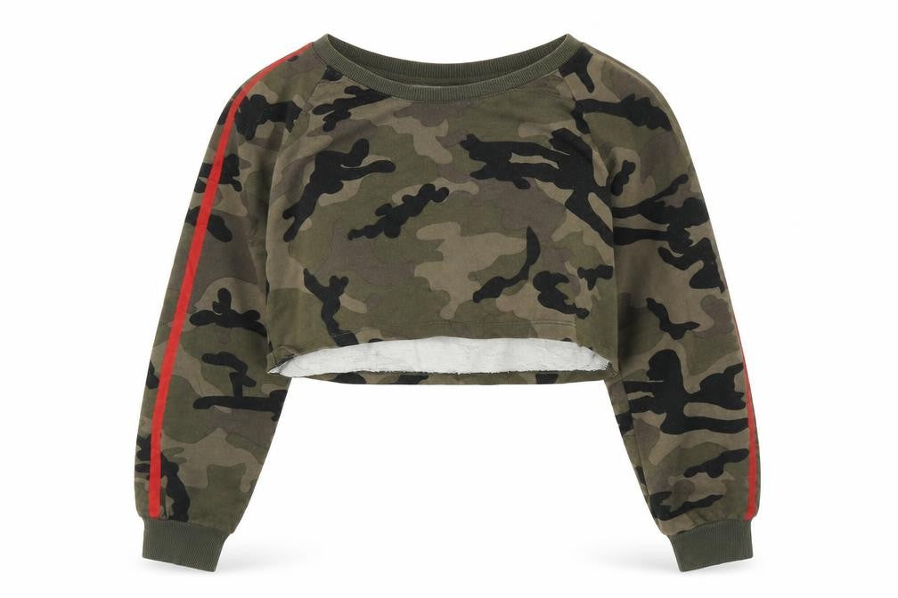 Select Womens Green Camouflage  Pullover Jumper Size S  - Cropped