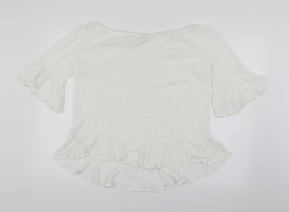 Back view of Papaya women’s white basic blouse, size L