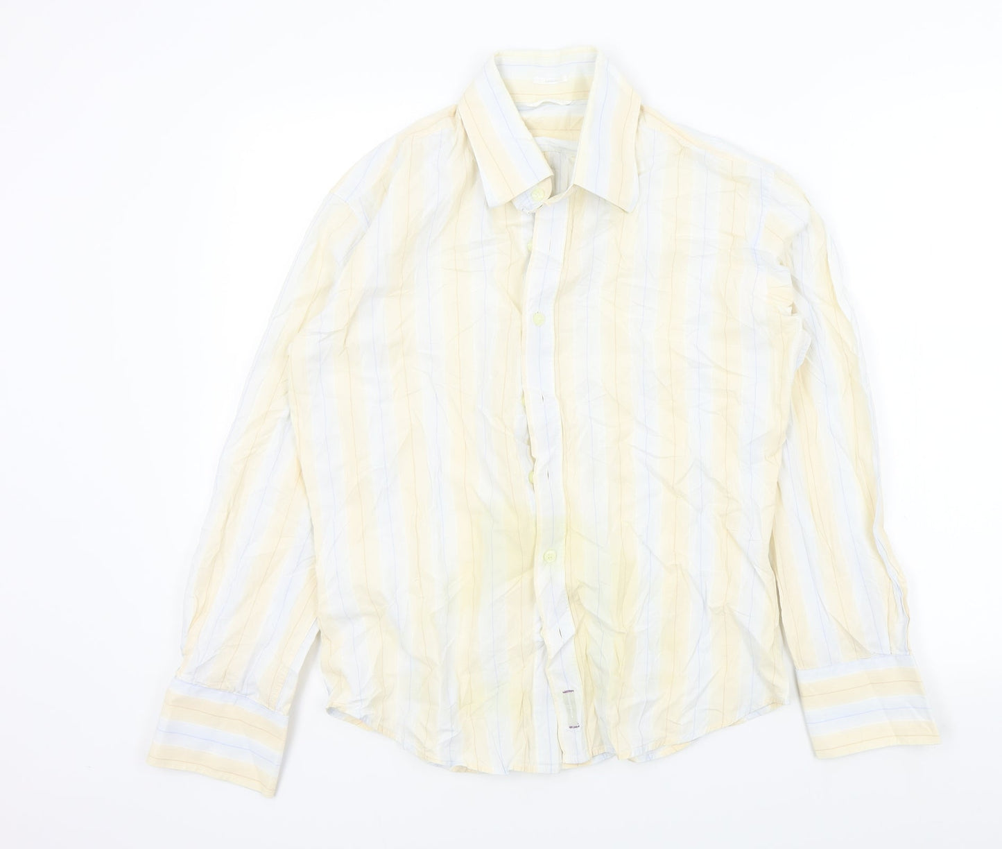 Full Circle Mens Beige Striped   Button-Up Size M