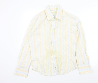 Full Circle Mens Beige Striped   Button-Up Size M
