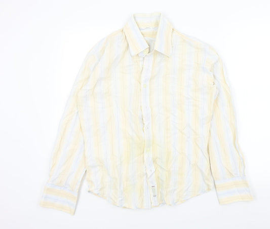 Full Circle Mens Beige Striped   Button-Up Size M