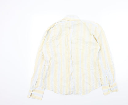 Full Circle Mens Beige Striped   Button-Up Size M