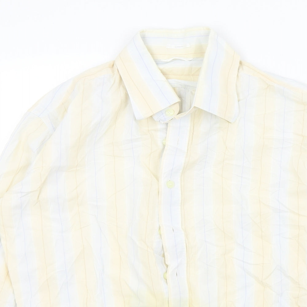 Full Circle Mens Beige Striped   Button-Up Size M