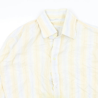 Full Circle Mens Beige Striped   Button-Up Size M