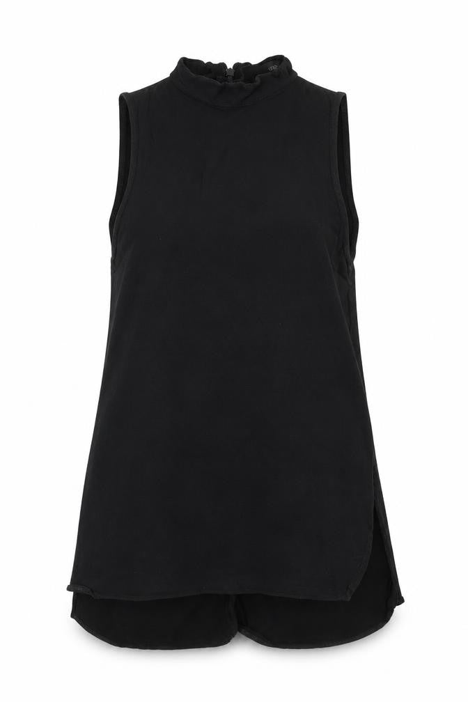Topshop Womens Black Colourblock  Basic Blouse Size 6  - Frill Detail