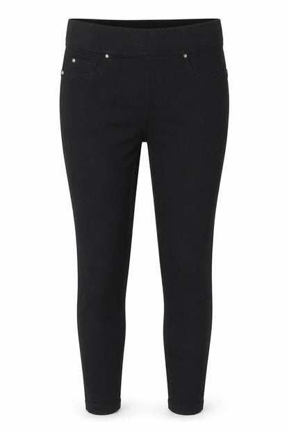Front view of denim co women’s black jegging trousers, size UK 10, 26-inch leg