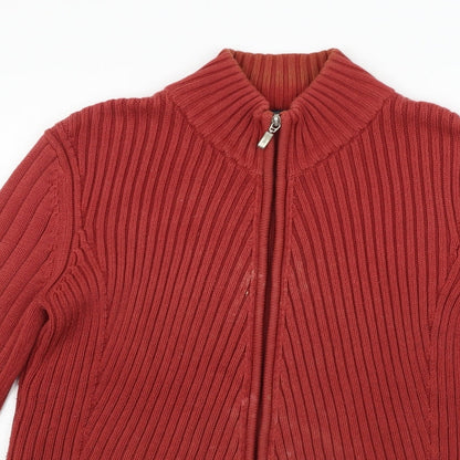 Close-up detail of Maine New England women’s red jacket coat, size UK 16, - washable marks