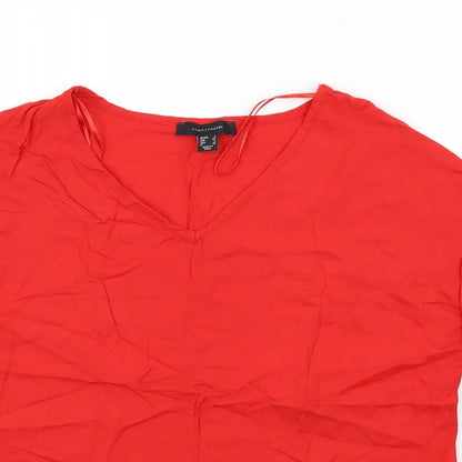Close-up detail of Atmosphere women’s red basic t-shirt, size UK 6
