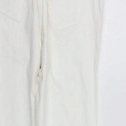Brand and care label for Denim & Co. women’s white trousers, size UK 16, 27-inch leg