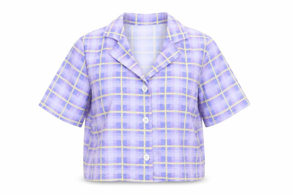 SheIn Womens Purple Check  Basic Button-Up Size S
