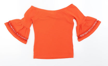 Back view of Miss Selfridge women’s orange basic blouse, size UK 6