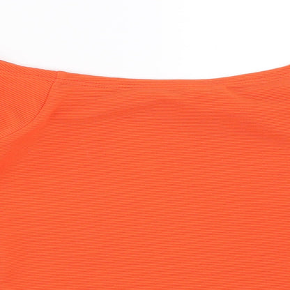 Close-up detail of Miss Selfridge women’s orange basic blouse, size UK 6