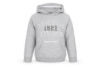 Front view of Rebel boys’ grey pullover hoodie, size 6-7, years