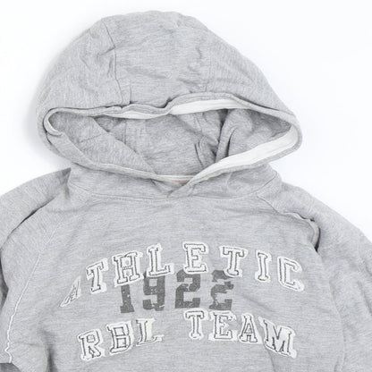 Close-up detail of Rebel boys’ grey pullover hoodie, size 6-7, years
